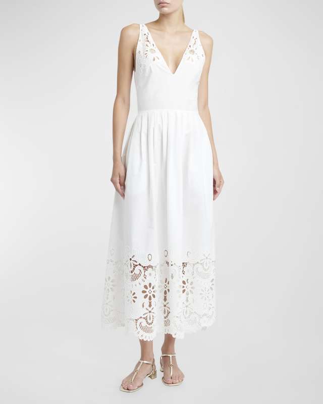 Sleeveless Floral Laser-Cut Detailed Midi Dress